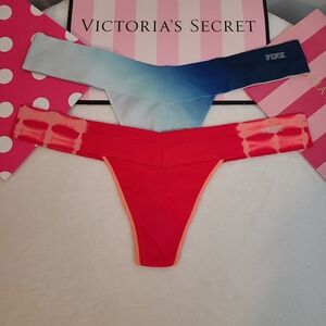 2016 VS PINK 2pk Seamless Stretch Nylon Thong Panties Size M Red Blue